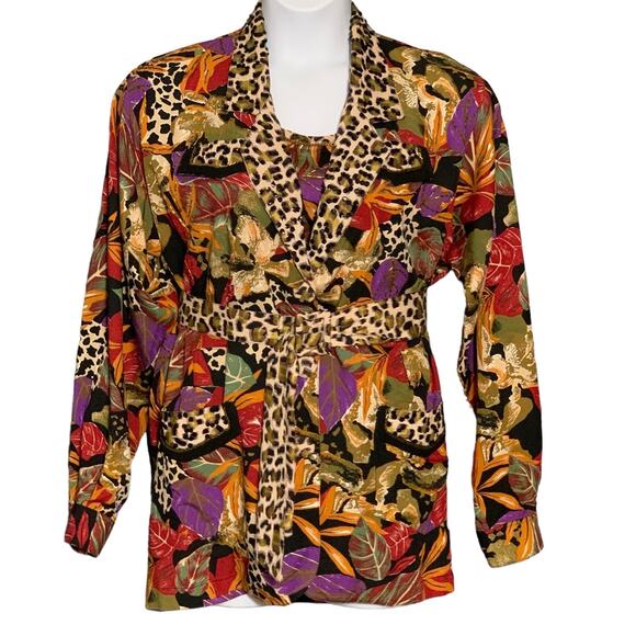 Vintage 90s Beaded Jacket And Tank Top 2pc Set Sz Medium Retro Glam Animal Print - Picture 1 of 12